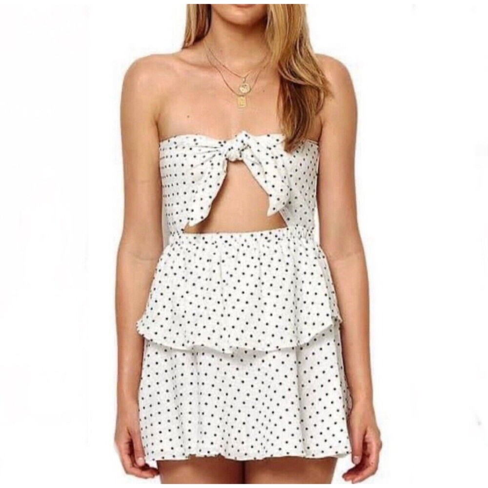 Bec & Bridge Petit Miam Tie Mini Dress Playful Polka Dot Tiered Ruffle Skirt Sz2